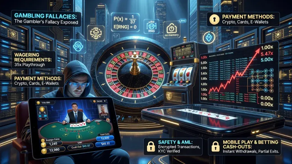Online Casinos Explained: Gambling Fallacies, Crash Games, Sweeps Coins, Wagering, Payments, Safety, AML, Mobile Play and Betting Cash-Outs